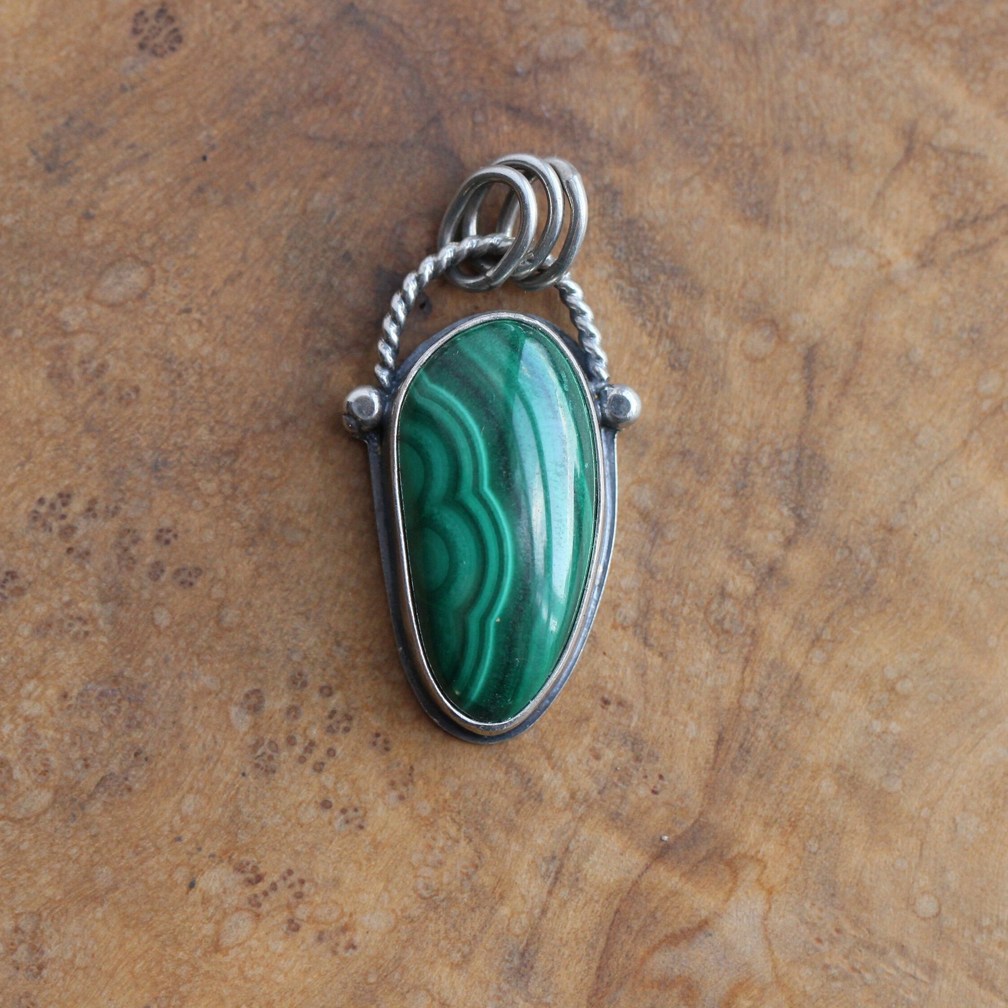 Malachite Pendant - Boho Malachite Necklace - Sterling Silver
