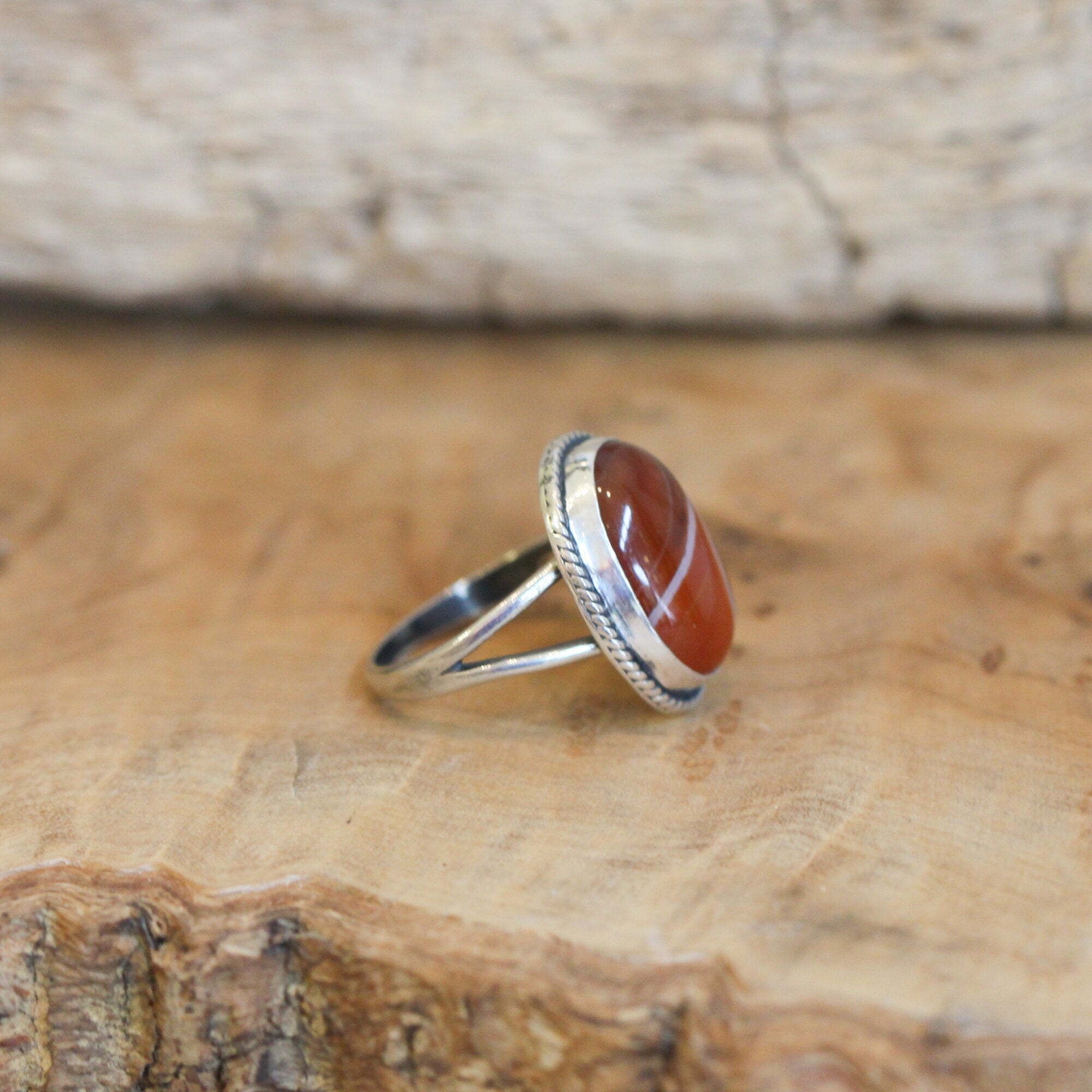 Red Agate Boho Ring - .925 Sterling Silver - Silversmith Ring - Burnt Orange Ring