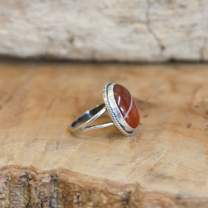 Red Agate Boho Ring - .925 Sterling Silver - Silversmith Ring - Burnt Orange Ring