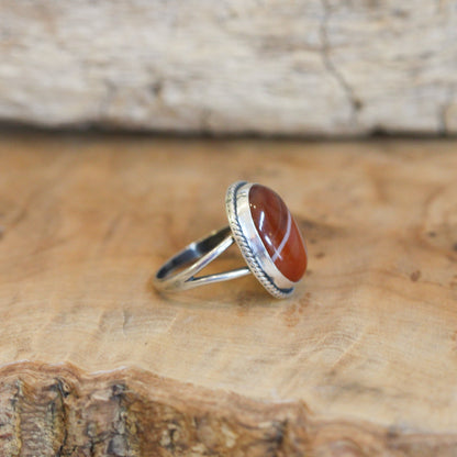 Red Agate Boho Ring - .925 Sterling Silver - Size 7.5