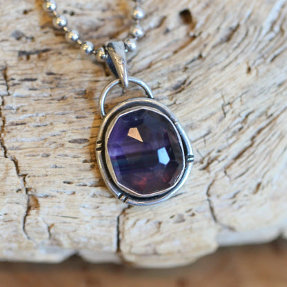 Custom Rose Cut Rainbow Fluorite Pendant – Sterling Silver Silversmith Jewelry