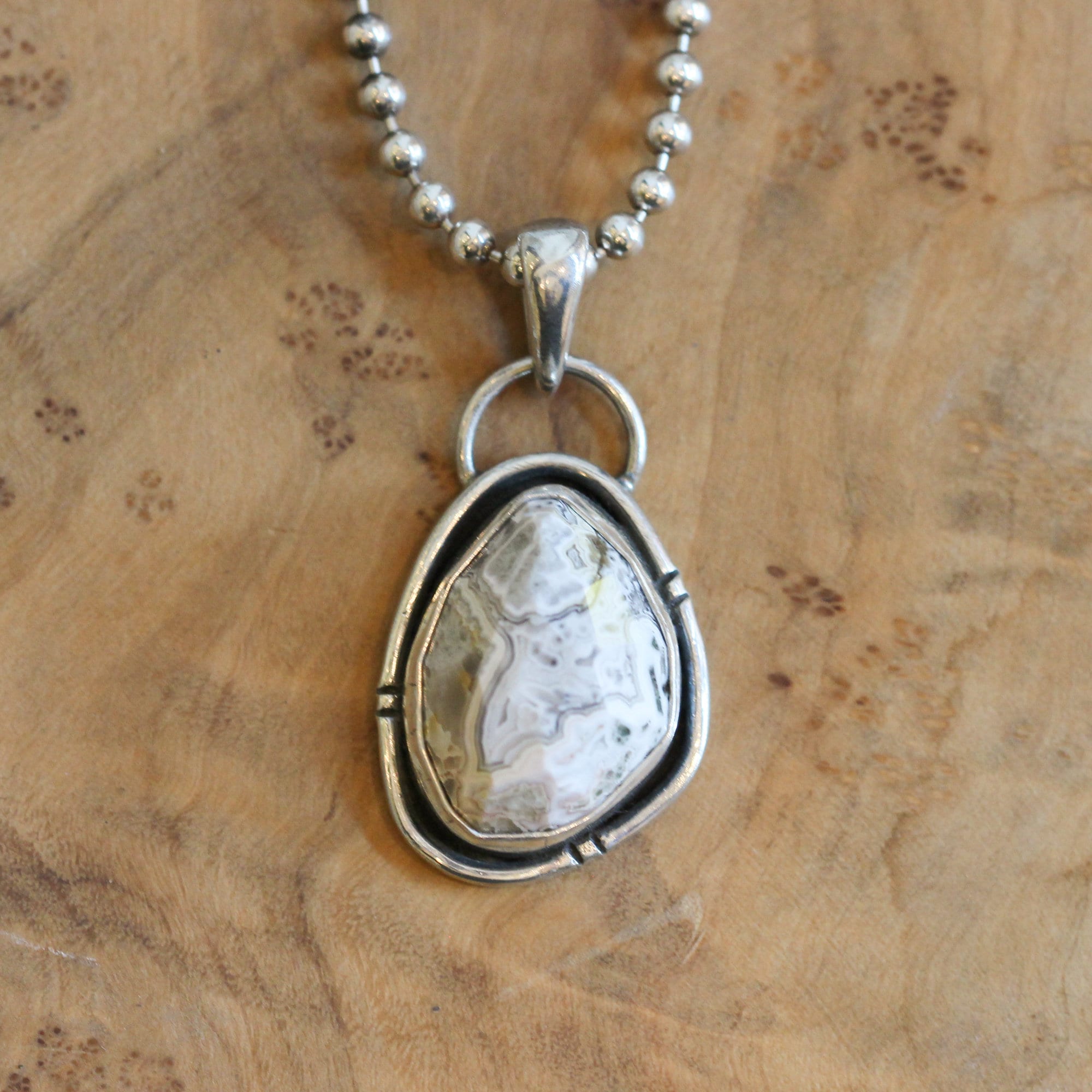 Laguna Lace Agate Pendant - 925 Sterling Silver - Rose Cut Agate Necklace