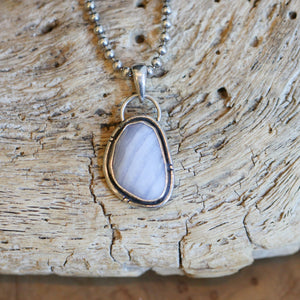 Rose Cut Blue Lace Agate Pendant - Silversmith - .925 Sterling Silver - Blue Lace Agate Necklace