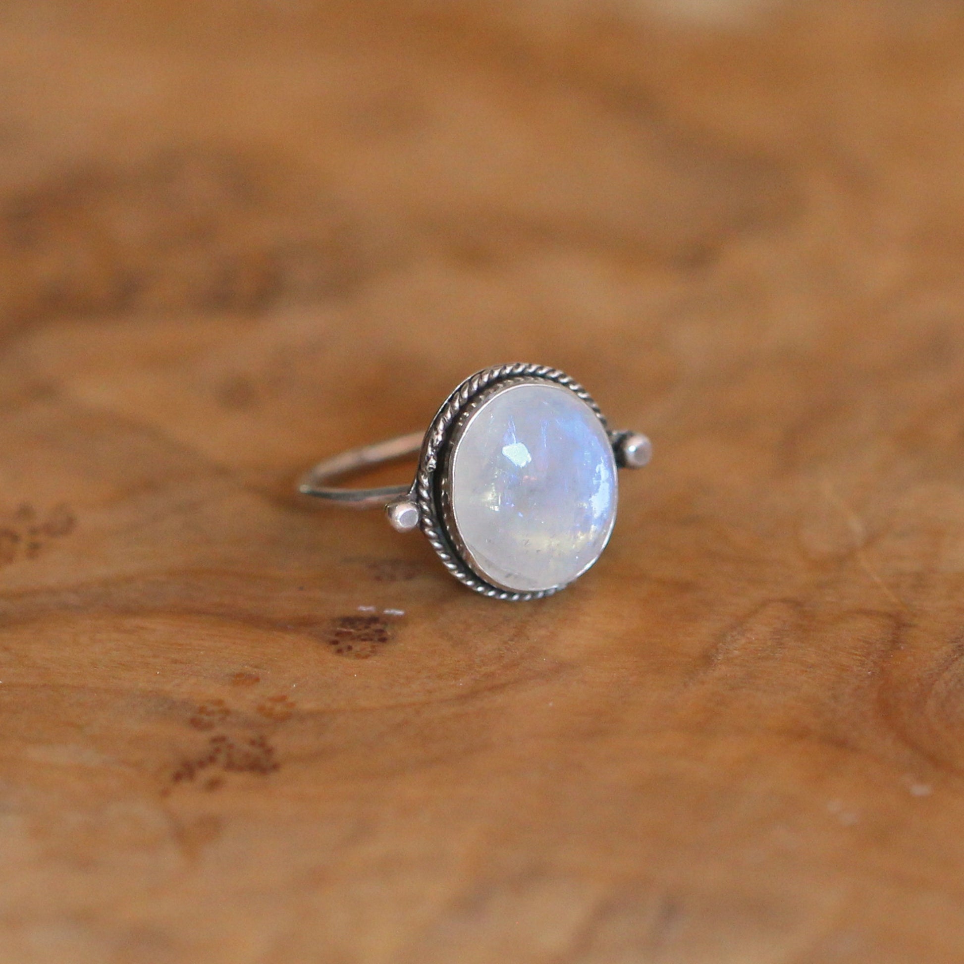 Dainty Rainbow Moonstone Ring – Sterling Silver Delica Design