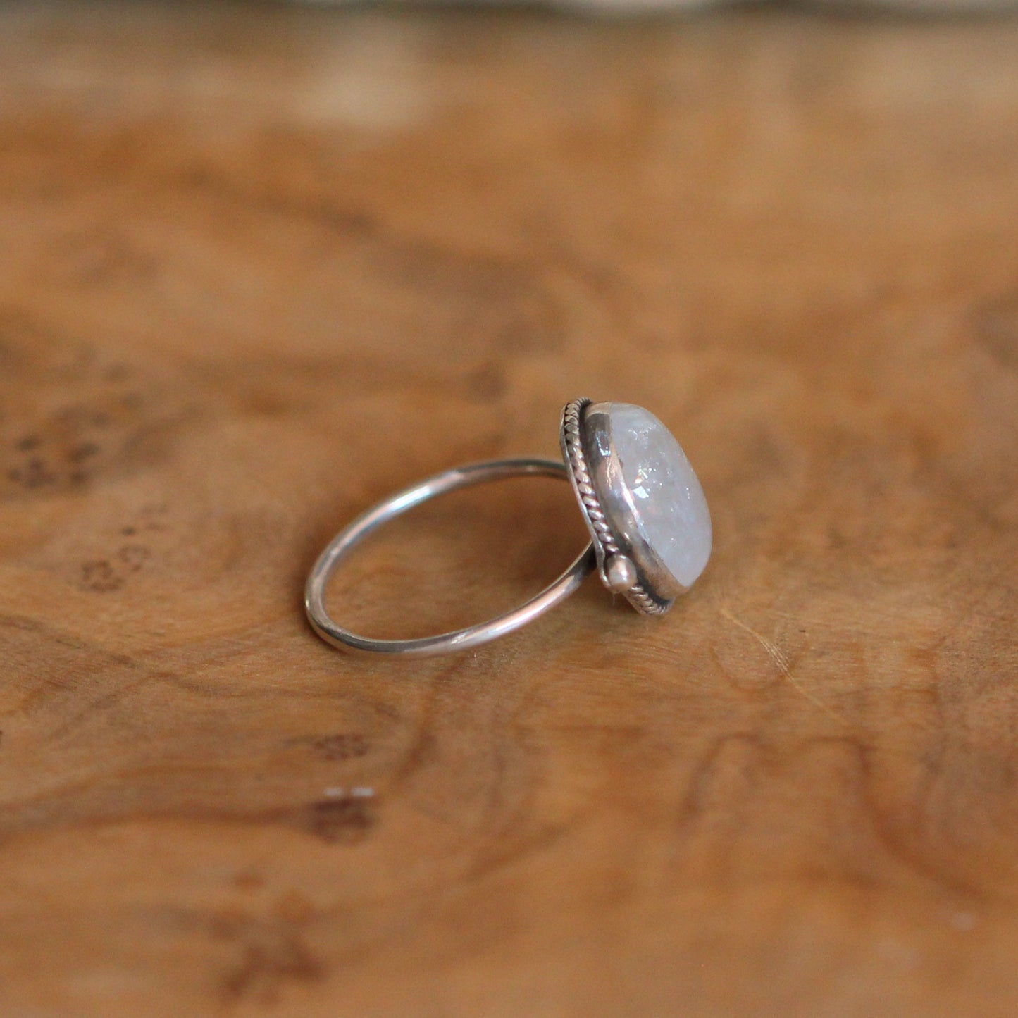 Dainty Rainbow Moonstone Ring – Sterling Silver Delica Design