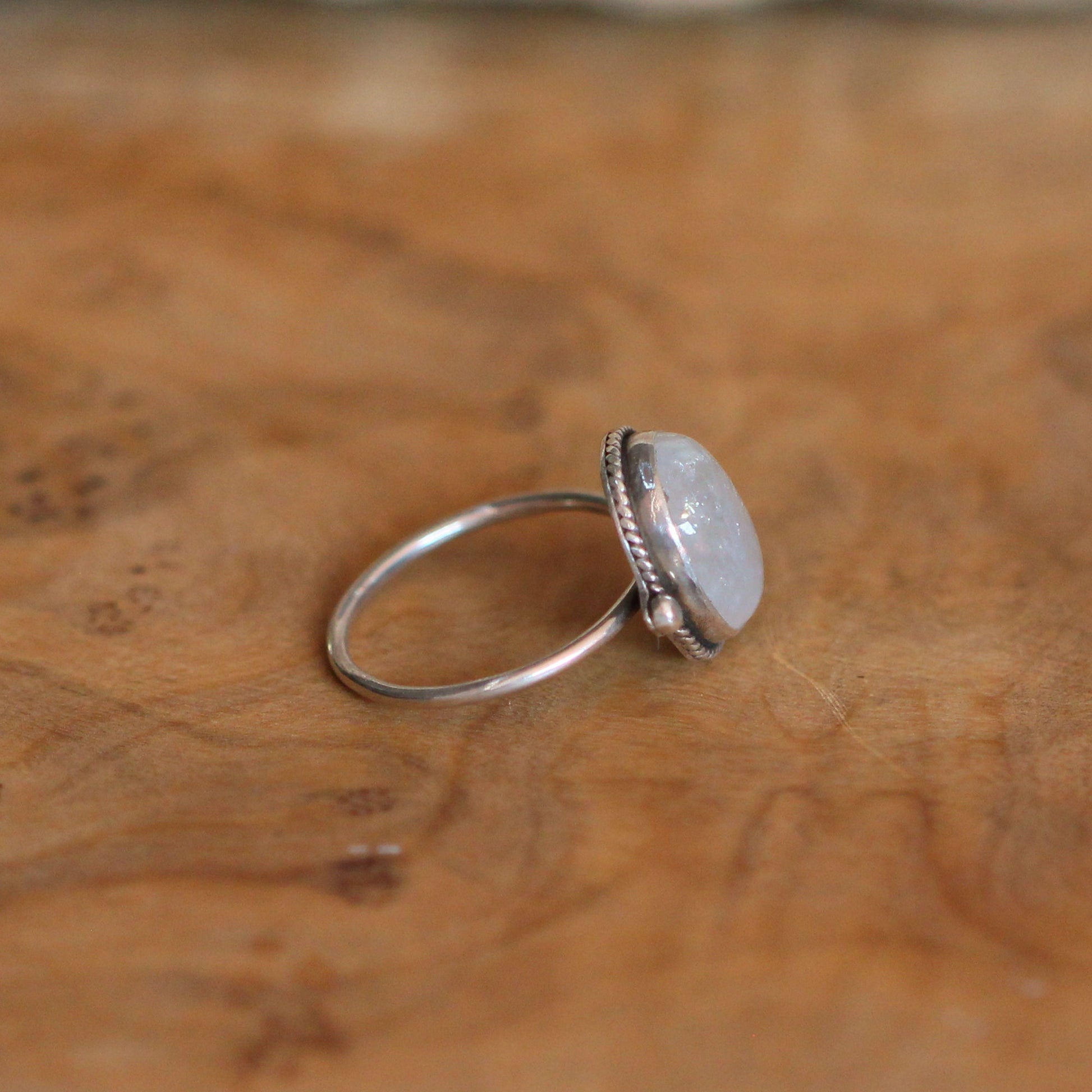 Dainty Rainbow Moonstone Ring – Sterling Silver Delica Design