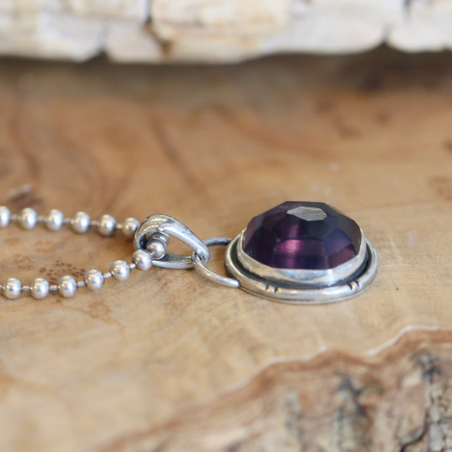 Custom Rose Cut Rainbow Fluorite Pendant – Sterling Silver Silversmith Jewelry