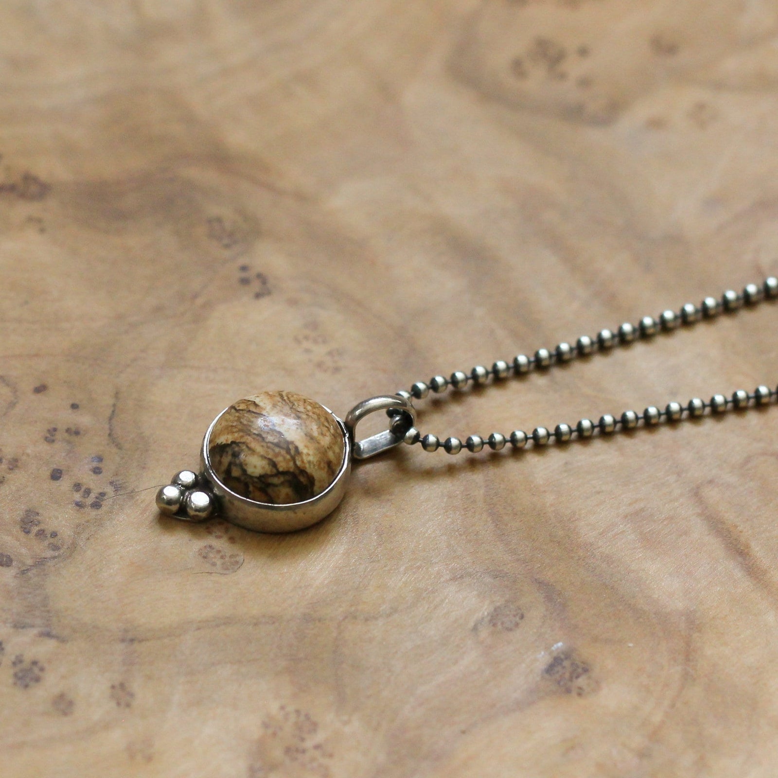 Picture Jasper Pendant - Sweetheart Necklace - .925 Sterling Silver - Picture Jasper Necklace