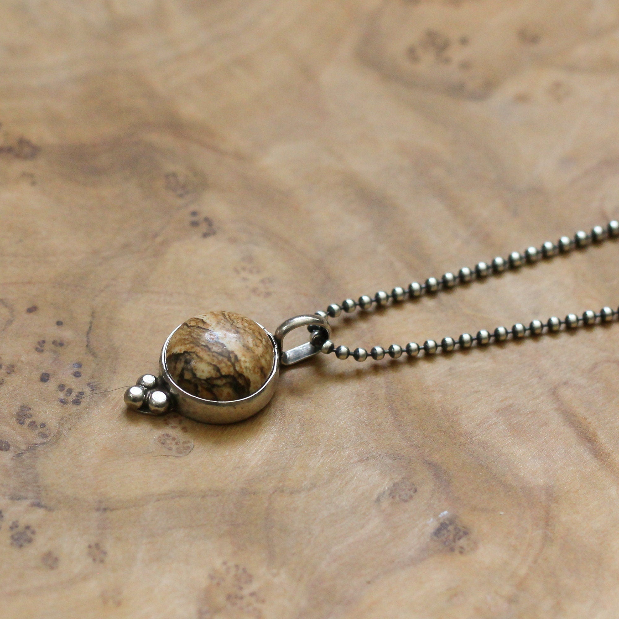 Picture Jasper Pendant - Sweetheart Necklace - .925 Sterling Silver - Picture Jasper Necklace