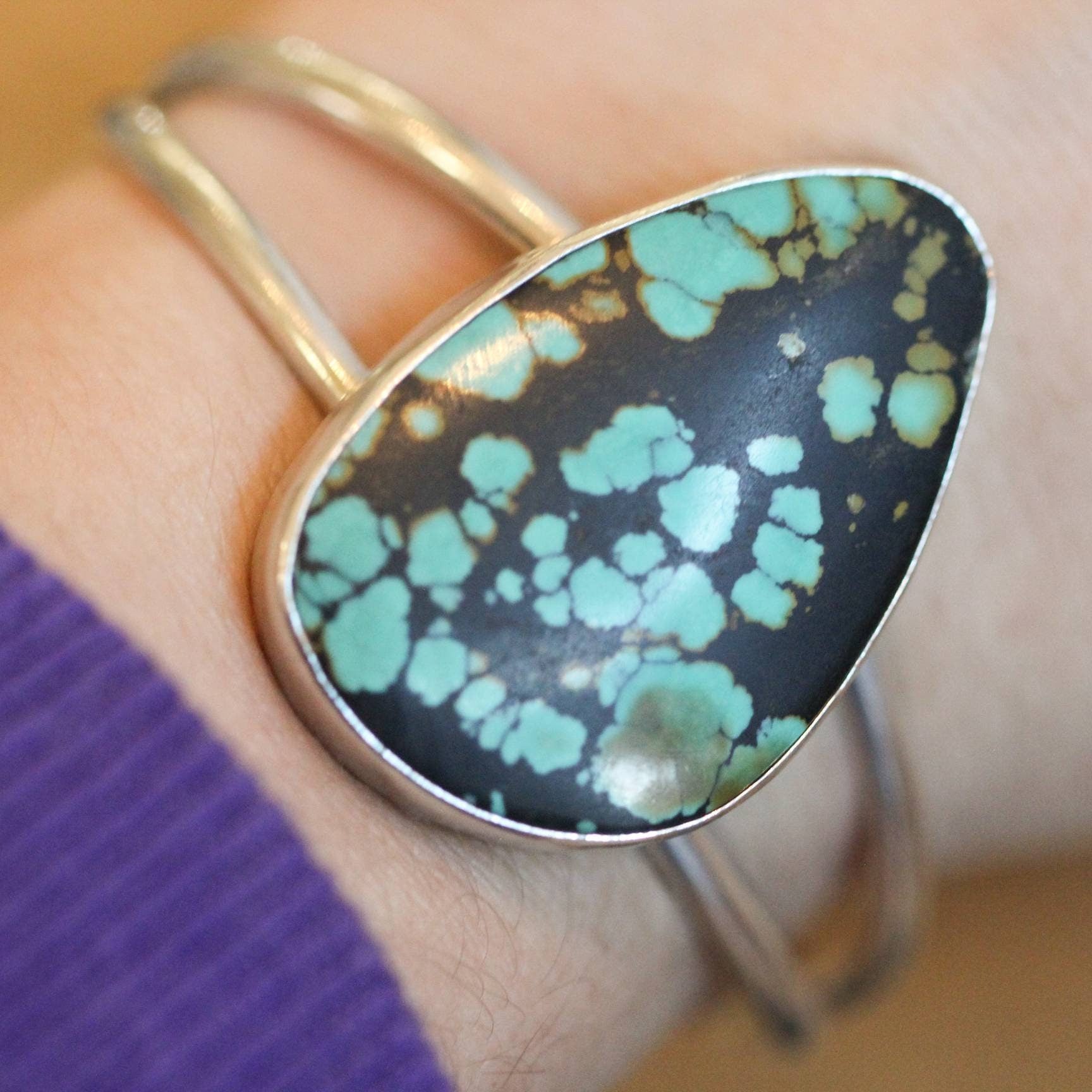 Ready to Ship - Big Turquoise Cuff Bracelet - Turquoise Bangle - Dragonskin Turquoise - Silversmith Bracelet