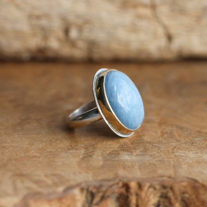 Aquamarine Gold Bezel Ring – Sterling Silver, Size 5 1/2