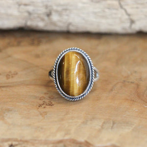 Boho Oval Tigers Eye Ring - .925 Sterling Silver