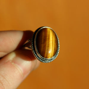 Tigers Eye Boho Ring - Big Oval Tigers Eye Ring - .925 Sterling Silver - Silversmith