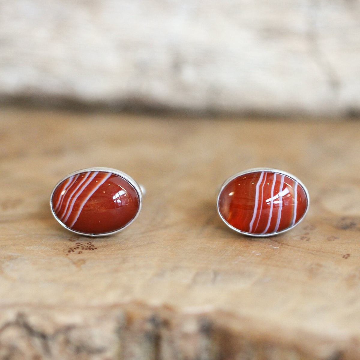 Red Banded Agate Cuff Links | Sterling Silver