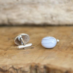 Blue Lace Agate Cuff Links - .925 Sterling Silver Cufflinks - Silversmith
