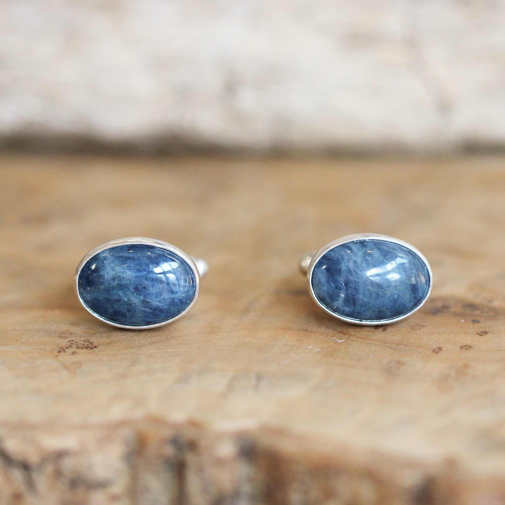 Apatite Cuff Links - .925 Sterling Silver Cufflinks - Silversmith - Blue Apatite Cufflinks