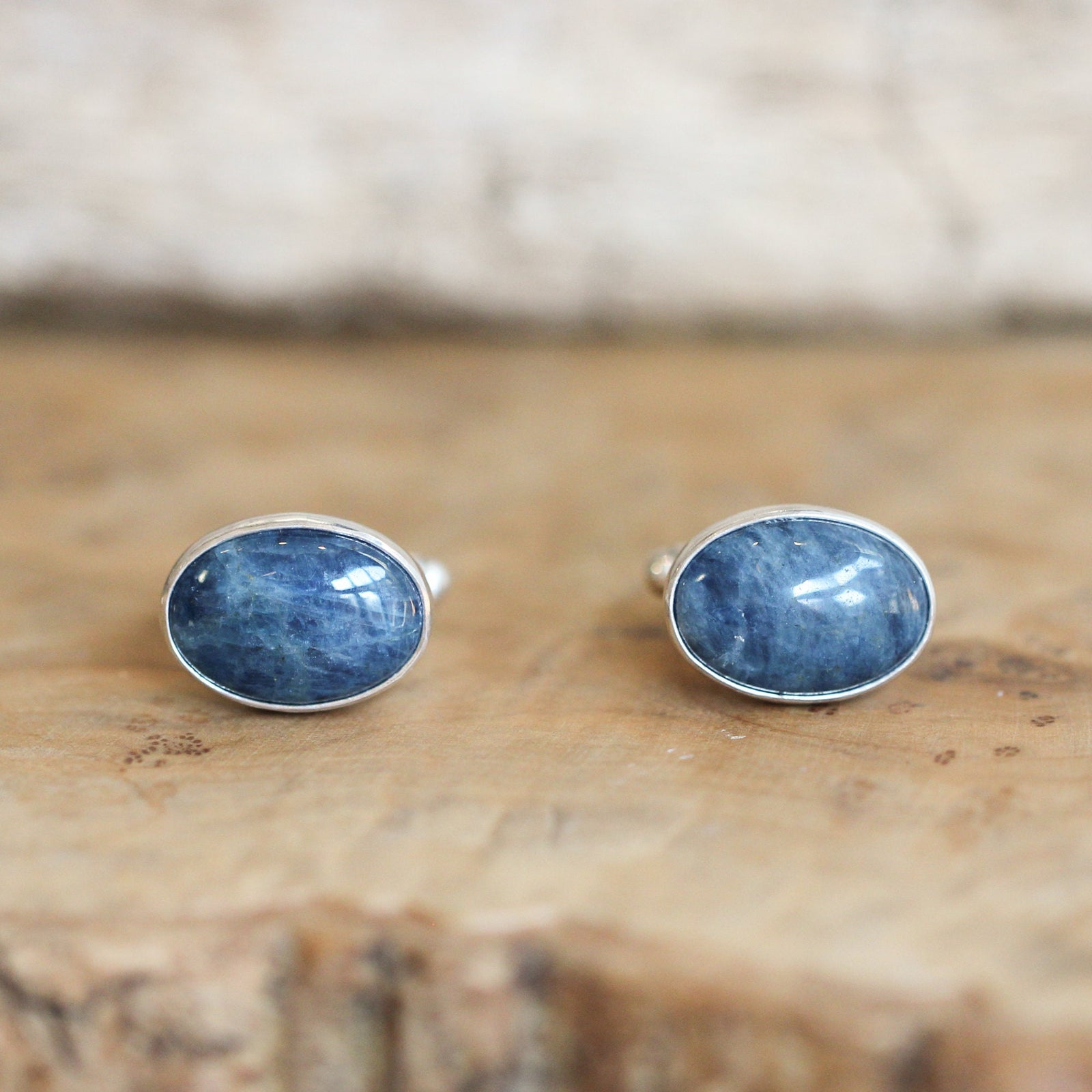 Apatite Cuff Links - .925 Sterling Silver Cufflinks - Silversmith - Blue Apatite Cufflinks