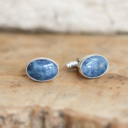 Blue Apatite Cufflinks – Silversmithed Sterling Silver, Australia