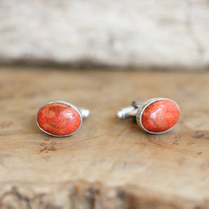 Ready to Ship - Red Sponge Coral Cuff Links - .925 Sterling Silver Cufflinks - Silversmith