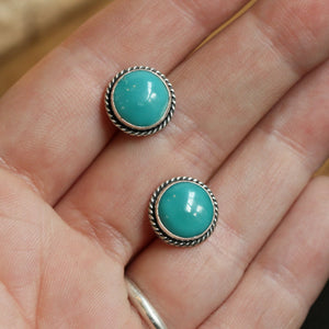 10mm American Turquoise Sterling Silver Stud Earrings – Twist Wire Accent