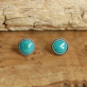 10mm American Turquoise Sterling Silver Stud Earrings – Twist Wire Accent