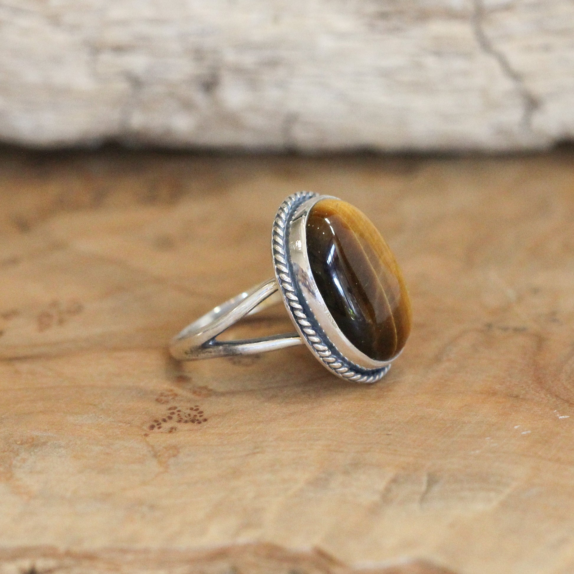 Boho Oval Tigers Eye Ring - .925 Sterling Silver