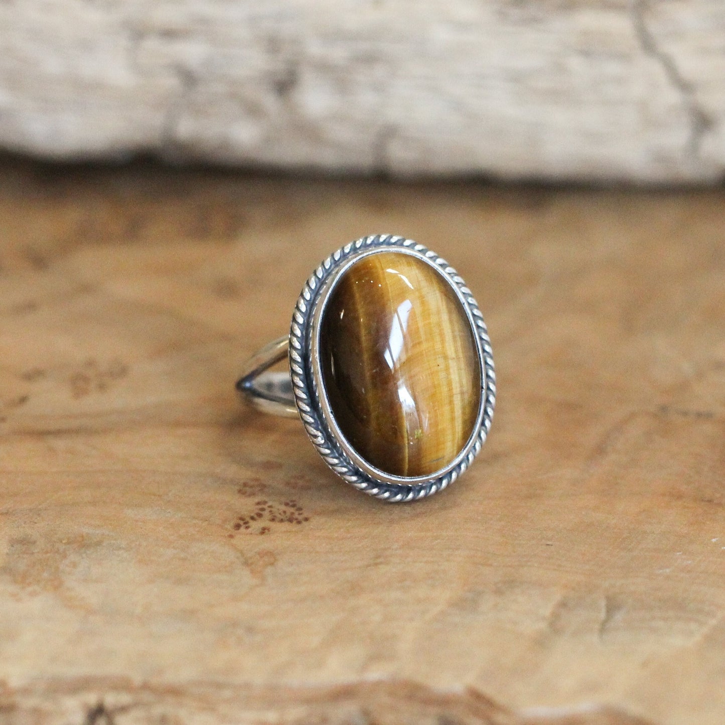 Boho Oval Tigers Eye Ring - .925 Sterling Silver