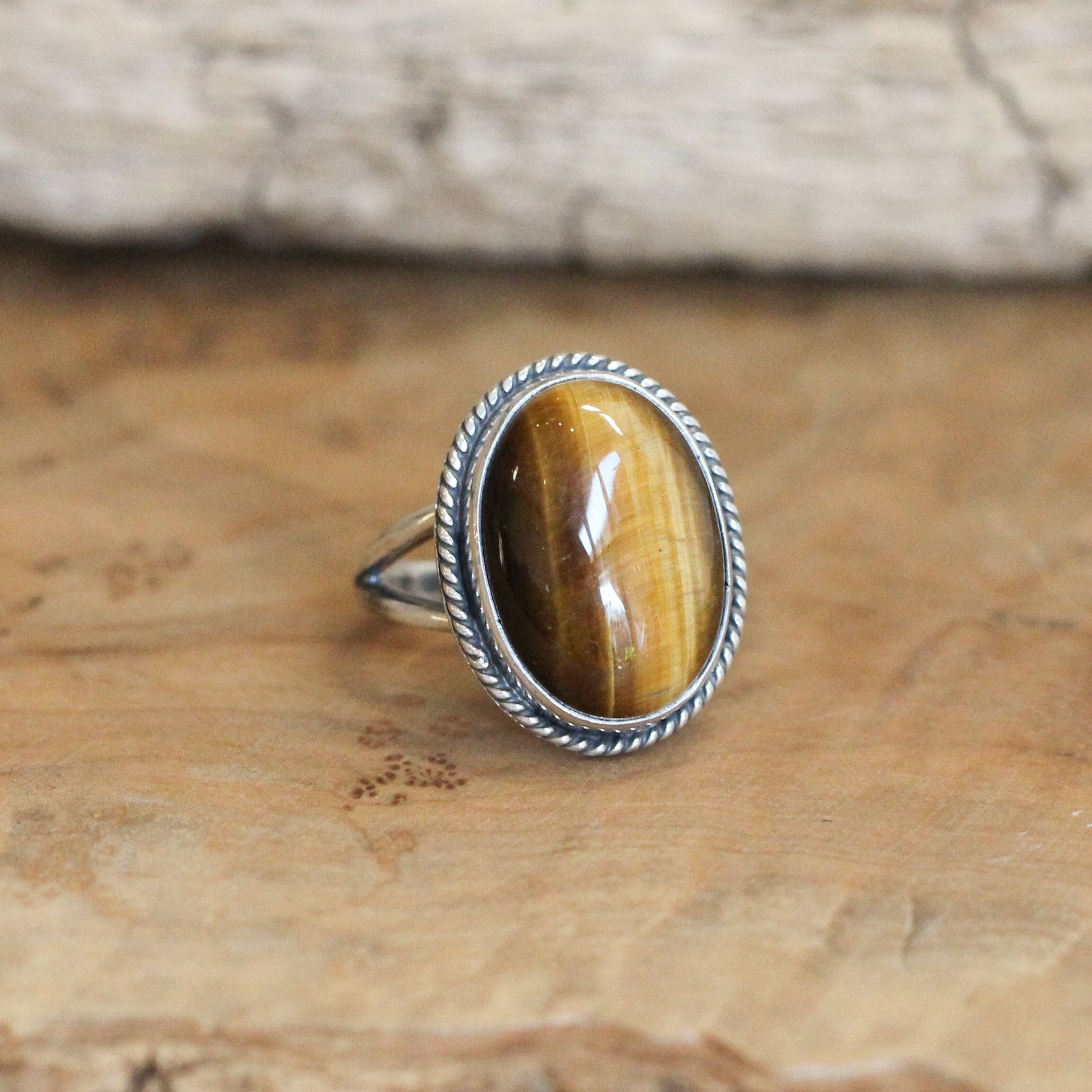Boho Oval Tigers Eye Ring - .925 Sterling Silver