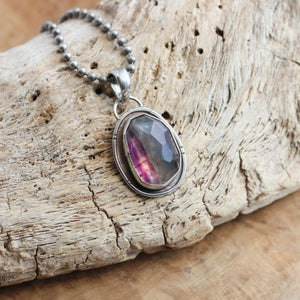 Custom Rose Cut Rainbow Fluorite Pendant – Sterling Silver Silversmith Jewelry