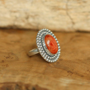 Red Sponge Coral Statement Ring - Size 7 - Sterling Silver