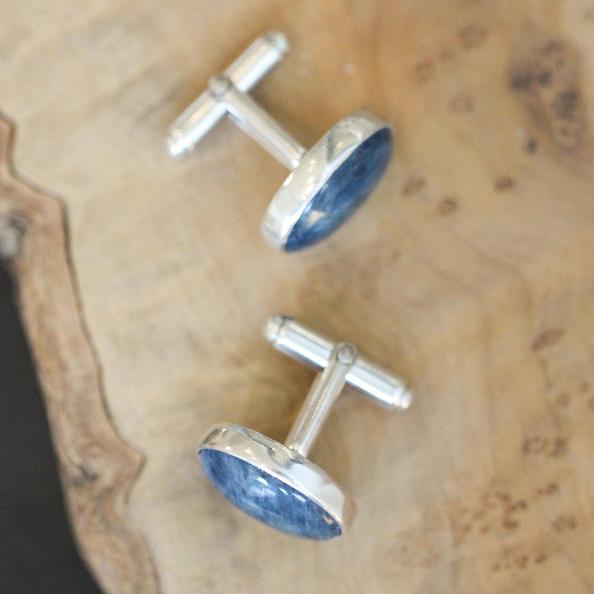 Blue Apatite Cufflinks – Silversmithed Sterling Silver, Australia