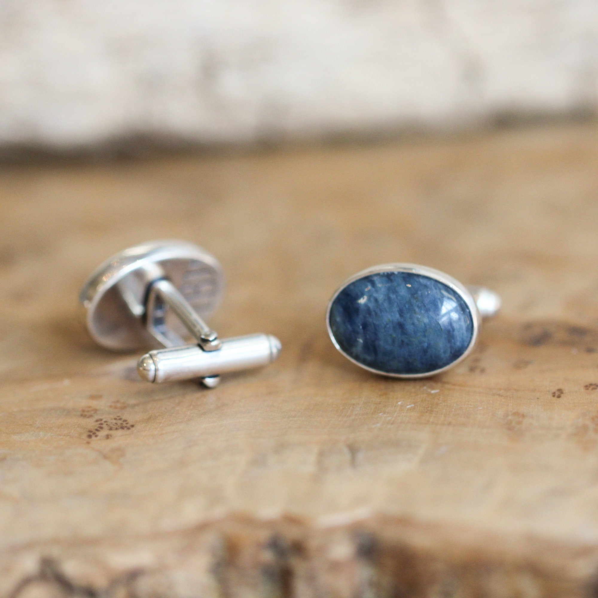 Apatite Cuff Links - .925 Sterling Silver Cufflinks - Silversmith - Blue Apatite Cufflinks