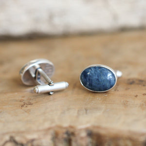 Apatite Cuff Links - .925 Sterling Silver Cufflinks - Silversmith - Blue Apatite Cufflinks