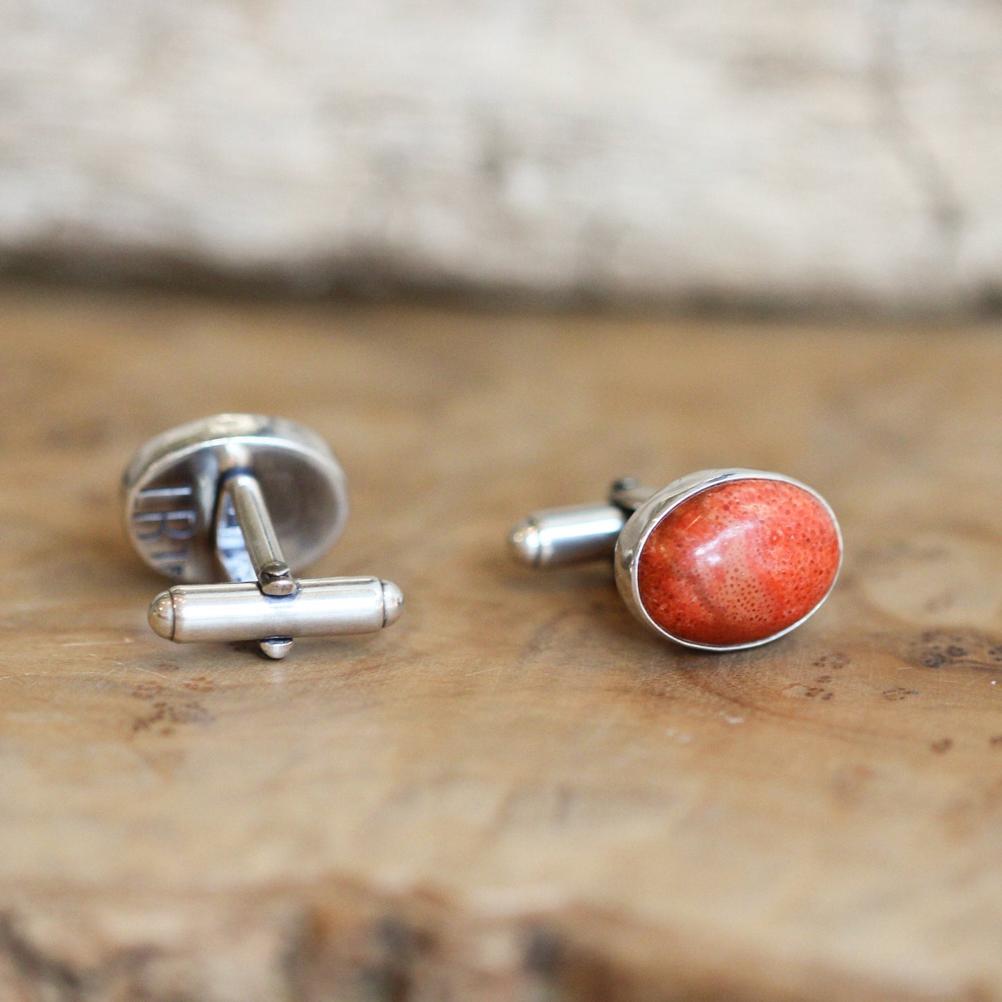 Red Sponge Coral Cuff Links - .925 Sterling Silver Cufflinks - Coral Cufflinks - Silversmith