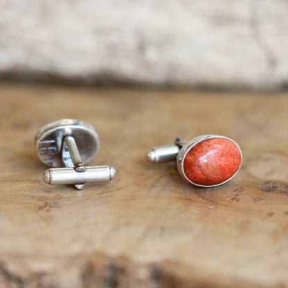 Red Sponge Coral Cuff Links - .925 Sterling Silver Cufflinks - Coral Cufflinks - Silversmith