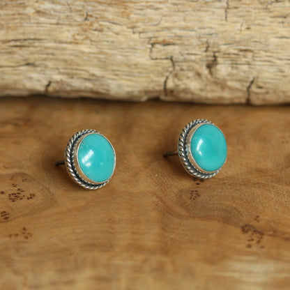 10mm American Turquoise Sterling Silver Stud Earrings – Twist Wire Accent