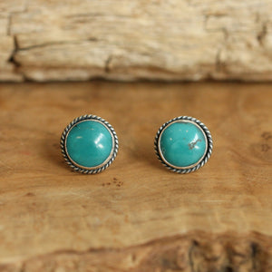 10mm American Turquoise Sterling Silver Stud Earrings – Twist Wire Accent