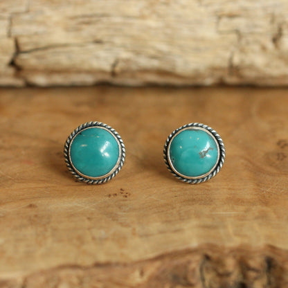 10mm American Turquoise Sterling Silver Stud Earrings – Twist Wire Accent