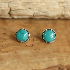 10mm American Turquoise Sterling Silver Stud Earrings – Twist Wire Accent