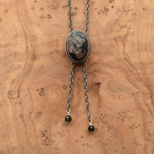 Black Fossil Bolo Necklace - Choose Your Stone - Sterling Silver