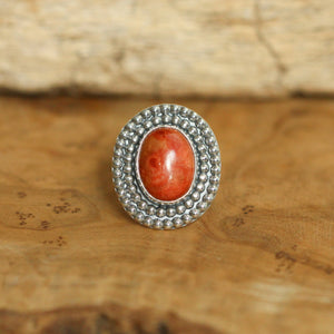 Red Sponge Coral Statement Ring - Size 7 - Sterling Silver