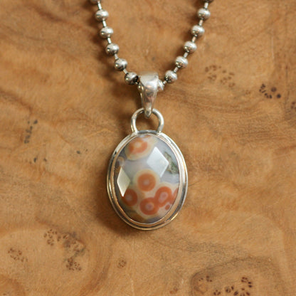 Custom Ocean Jasper Pendant - Rose Cut Stone, Sterling Silver