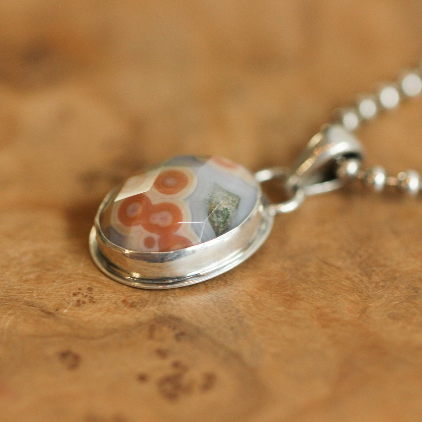 Custom Ocean Jasper Pendant - Rose Cut Stone, Sterling Silver