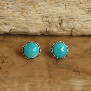 10mm American Turquoise Sterling Silver Stud Earrings – Twist Wire Accent
