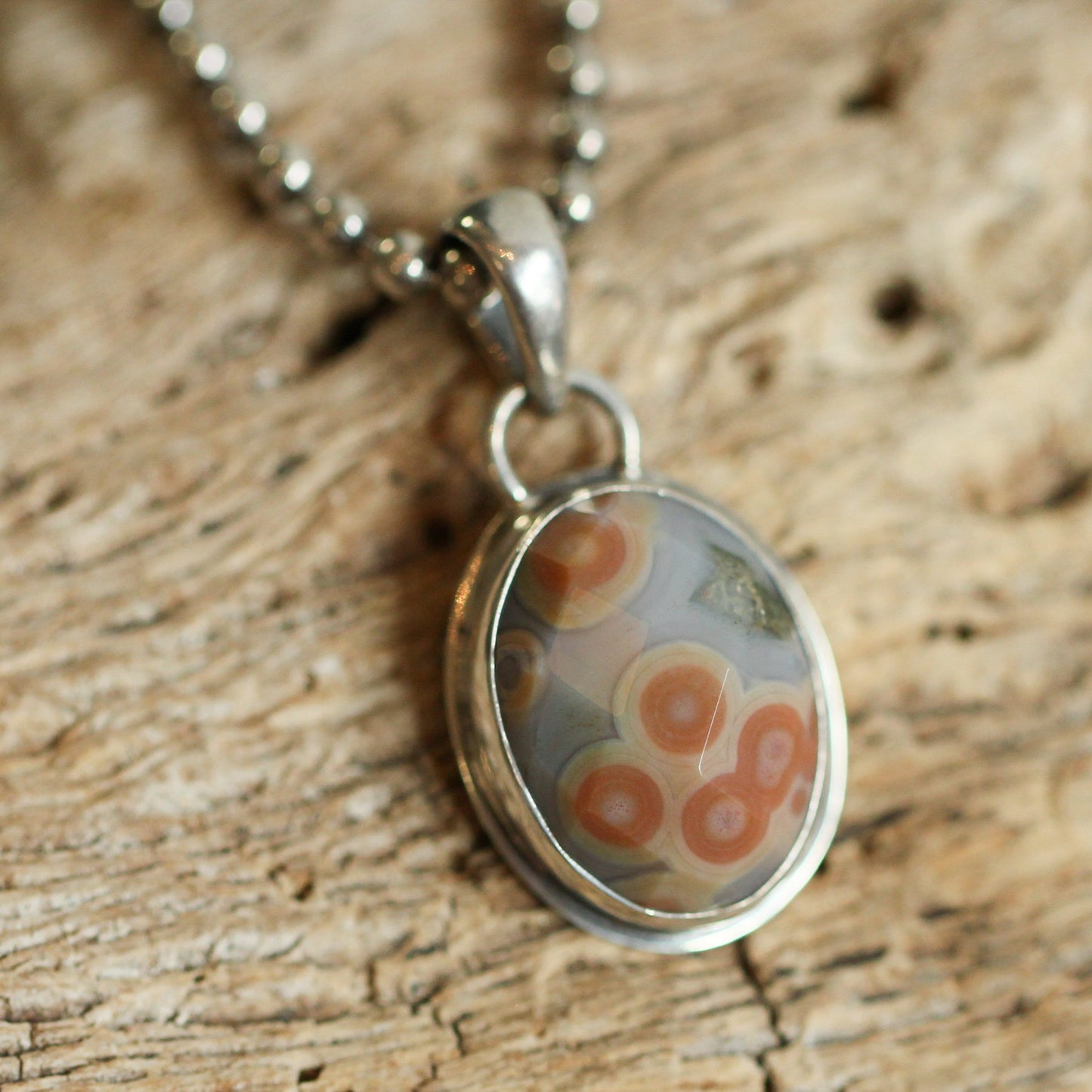 Custom Ocean Jasper Pendant - Rose Cut Stone, Sterling Silver