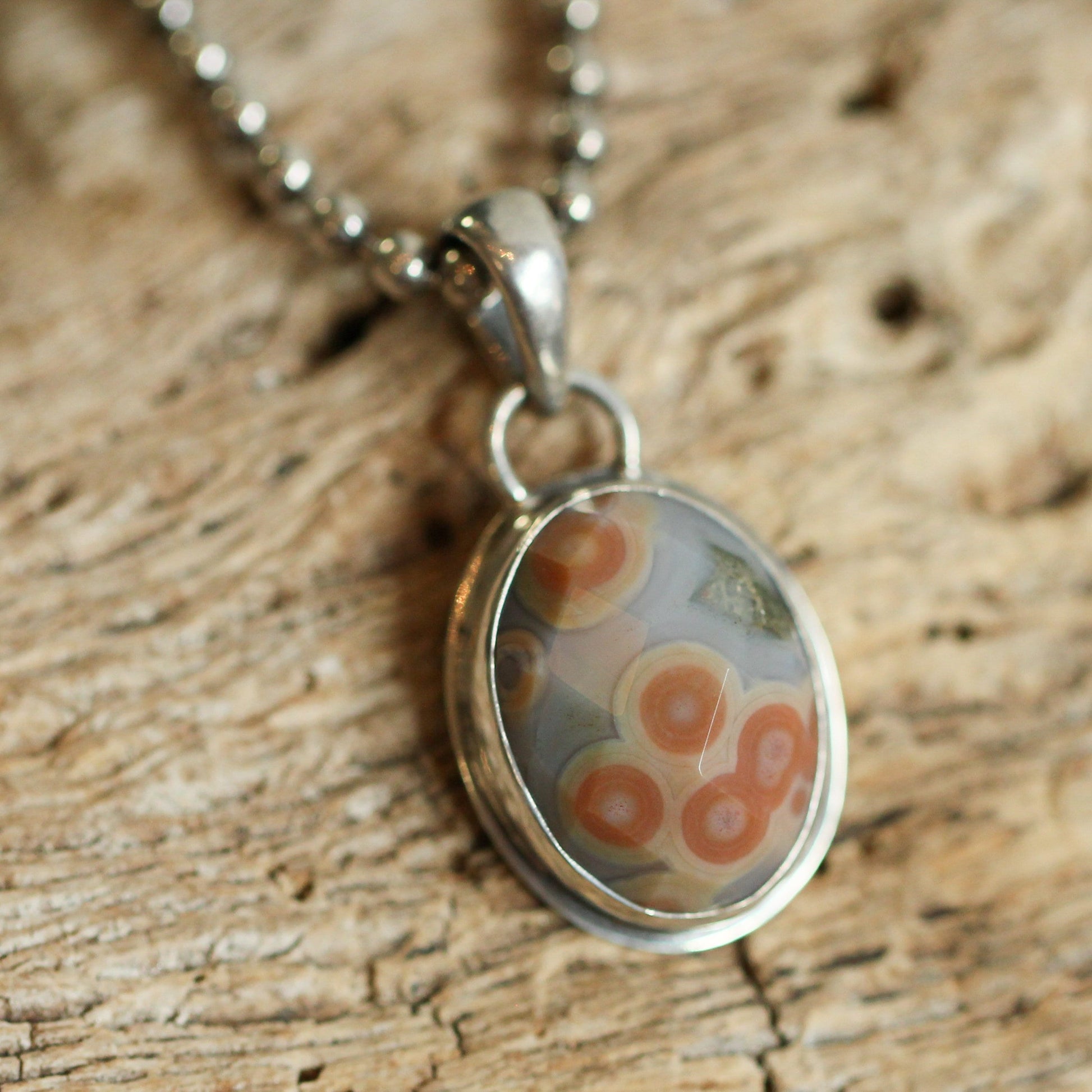 Custom Ocean Jasper Pendant - Rose Cut Stone, Sterling Silver