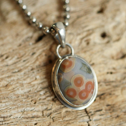 Custom Ocean Jasper Pendant - Rose Cut Stone, Sterling Silver