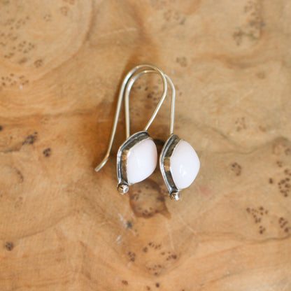 Pink Opal Drop Earrings – Sterling Silver, 8mm Cushion Cut, Silversmith Studio