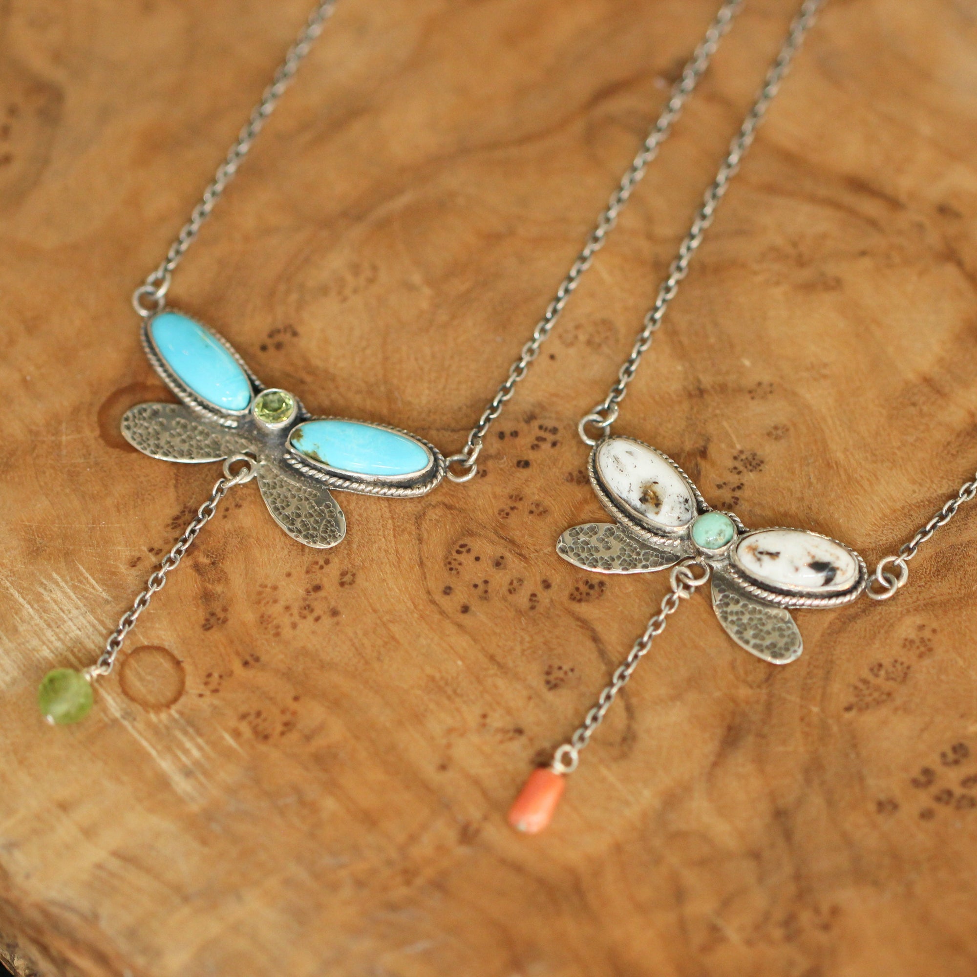 Turquoise Peridot Dragonfly Choker - Turquoise Peridot -Milti-Stone - Sterling Silver