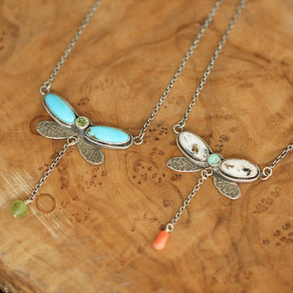 Turquoise Peridot Dragonfly Choker – Sterling Silver Multi-Stone Necklace